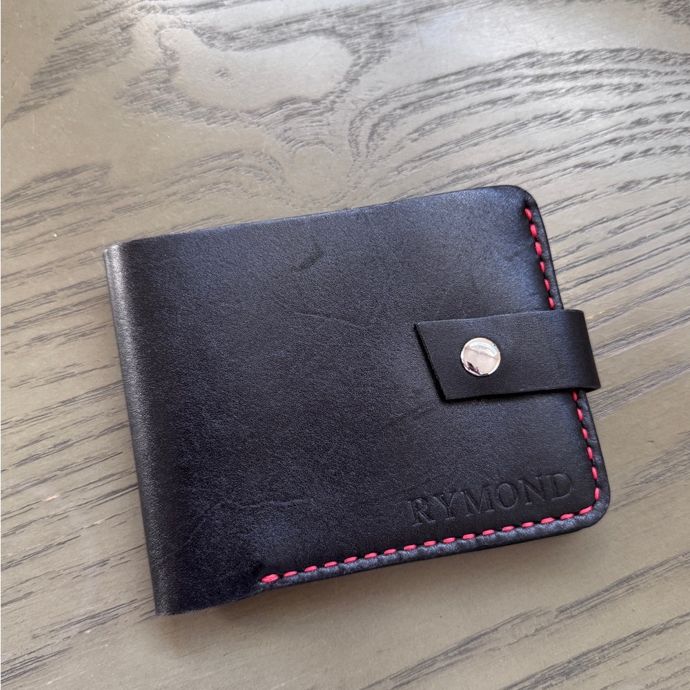 Men’s Card Holder with Red Stitching All Handmade Leather Black